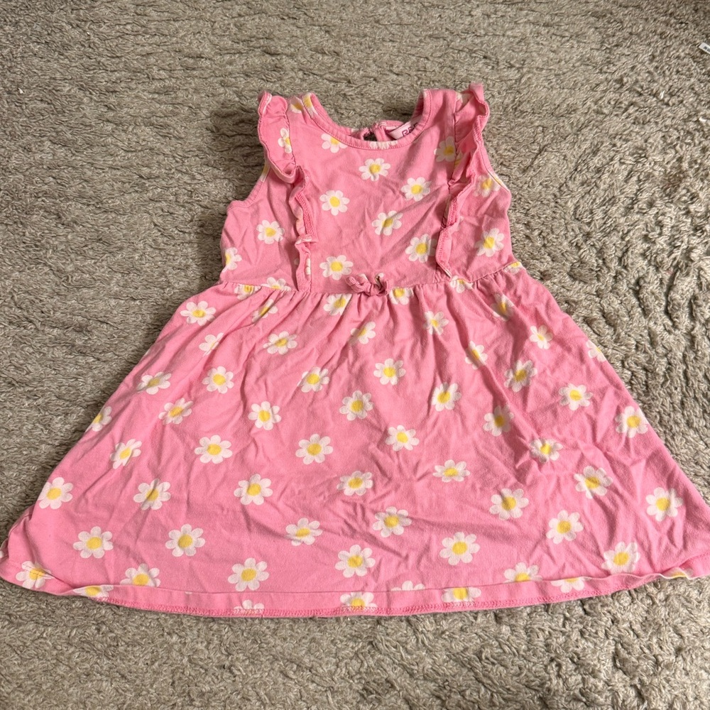 R&B Pink Floral Daisy Cotton Girl Kids Dress - size 18-24 months